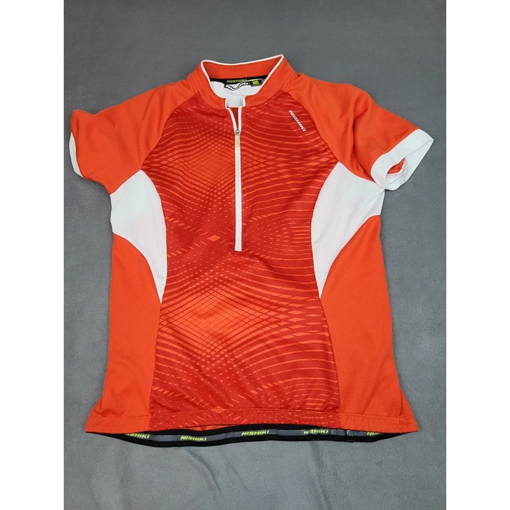 Nishiki Specific Cycling Jersey Womens Medium Orange White Short Sleeve Zip